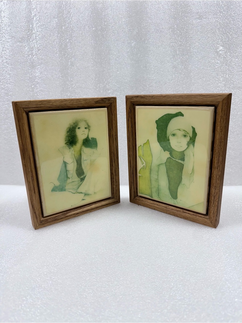 2 Vintage Christine Rosamond prints on tile wood frame Wall Art